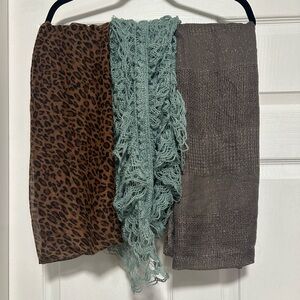 SET OF 3 Infinity Scarves, Cheetah Print, Light Green/Teal, Gray with Sparkles